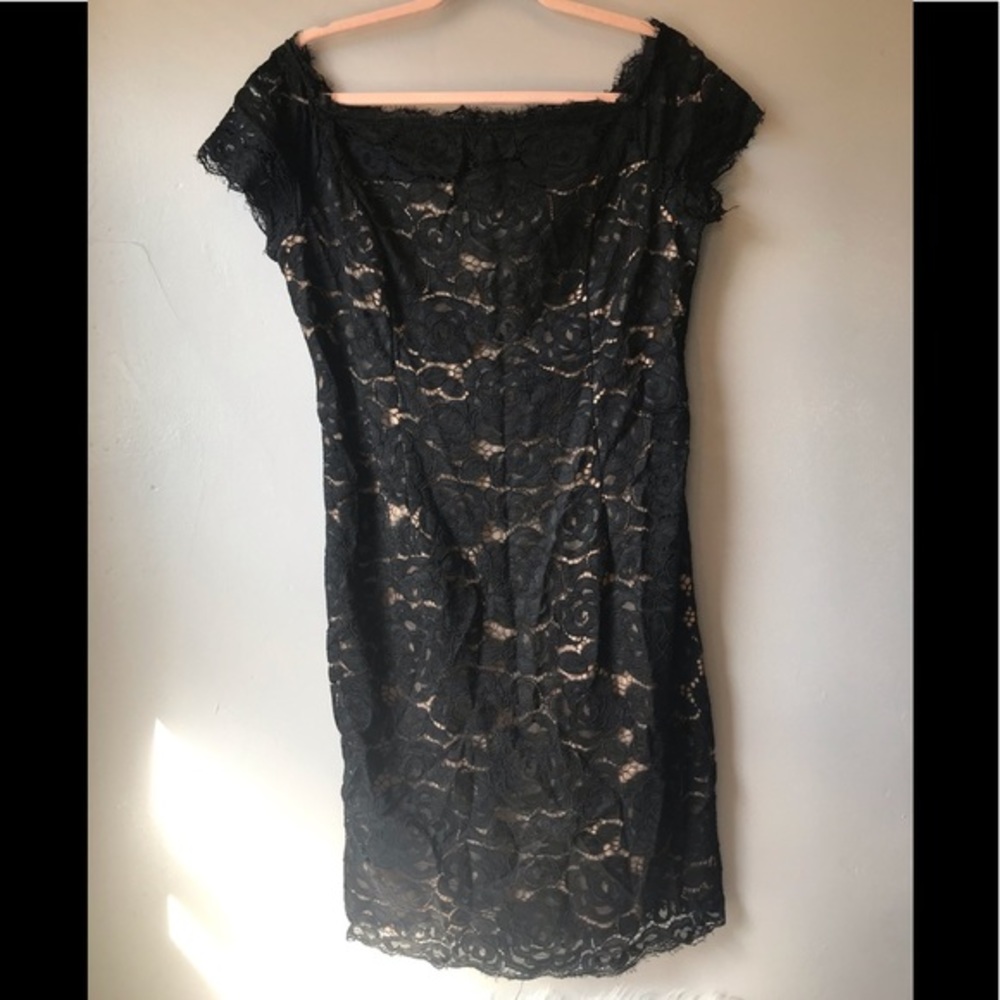 Adrianna Papell Black and Tan Lace Dress